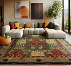 8x10 Green, Gold, Blush Color Hand Tufted Pictorial Wool Arts & Crafts/Mission Oriental Rug