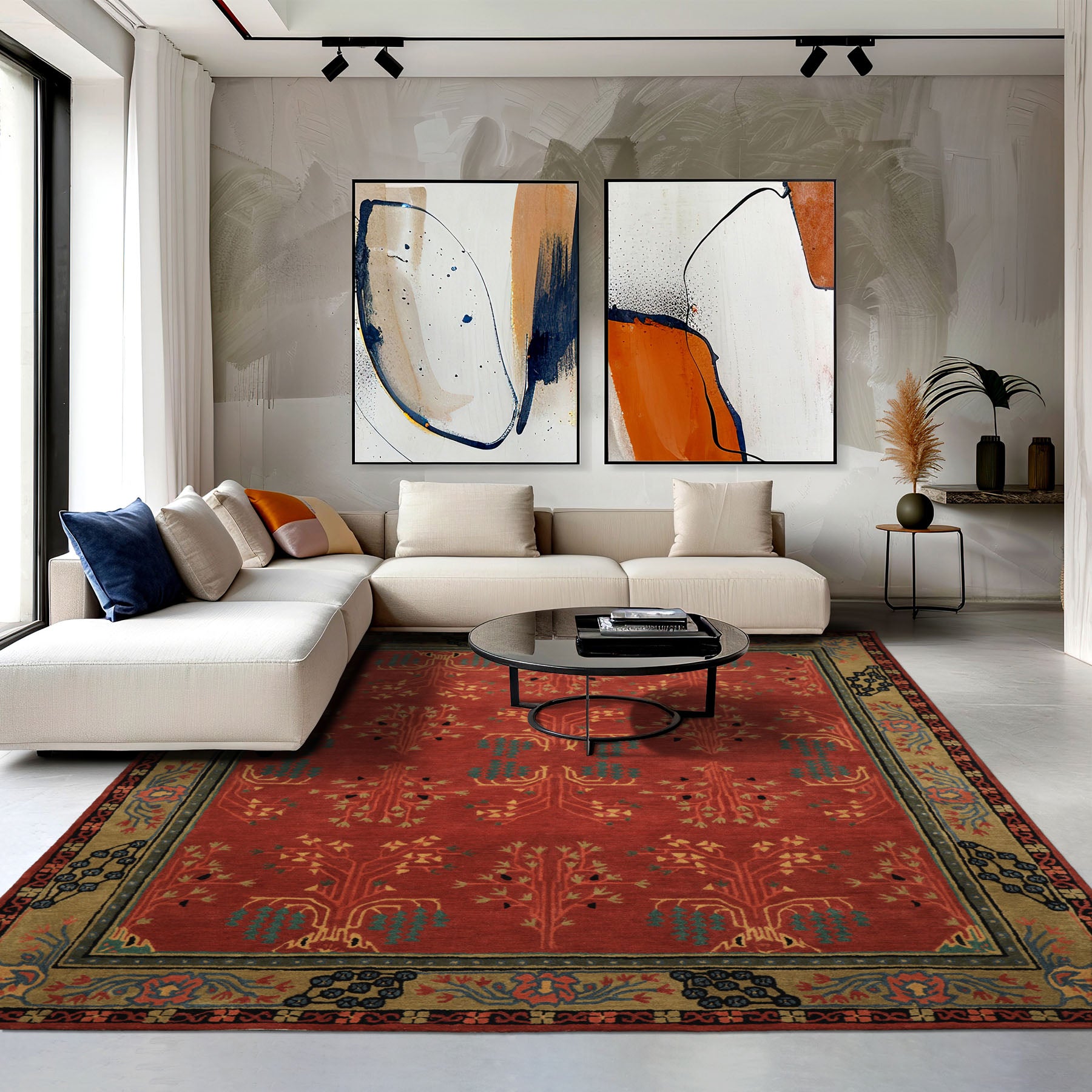 Multi Size Rose
Pistachio Turquoise Color Hand Tufted Donegal Wool Traditional Oriental Rug