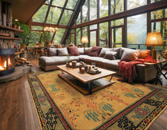 Multi Size Gold Pistacchio Raspberry Color Hand Tufted Donegal Wool Arts & Crafts Oriental Rug