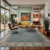 Multi Size Aqua Ivory Gray Color Hand Tufted Donegal Wool Traditional Oriental Rug