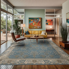 Multi Size Aqua Ivory Gray Color Hand Tufted Donegal Wool Traditional Oriental Rug