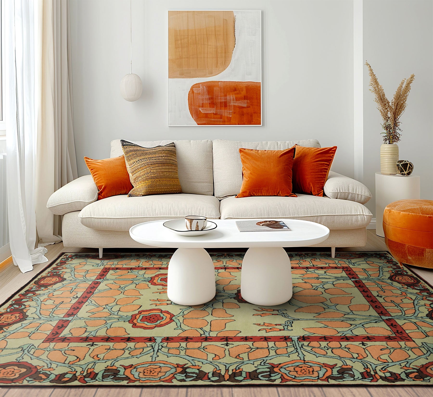 Multi Size Mint Peach Aqua Color Hand Tufted William Morris Wool Arts & Crafts Oriental Rug