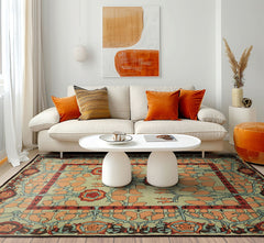 Multi Size Mint Peach Aqua Color Hand Tufted William Morris Wool Arts & Crafts Oriental Rug