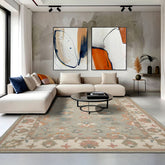 8x10 Moss Ivory Teal Color Hand Hooked Handmade Wool Traditional Oriental Rug