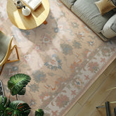 8x10 Pale Peach Ivory Rose Color Hand Hooked Handmade Wool Transitional Oriental Rug