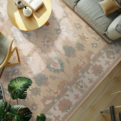 8x10 Pale Peach Ivory Rose Color Hand Hooked Handmade Wool Transitional Oriental Rug