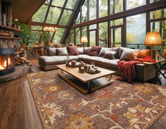 8x10 Brown, Beige, Gray Color Hand Knotted Embossed Look Wool Transitional Oriental Rug