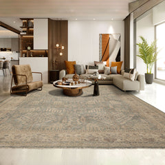 9x12 Celadon, Beige, Brown Color Hand Knotted Distressed Wool Traditional Oriental Rug