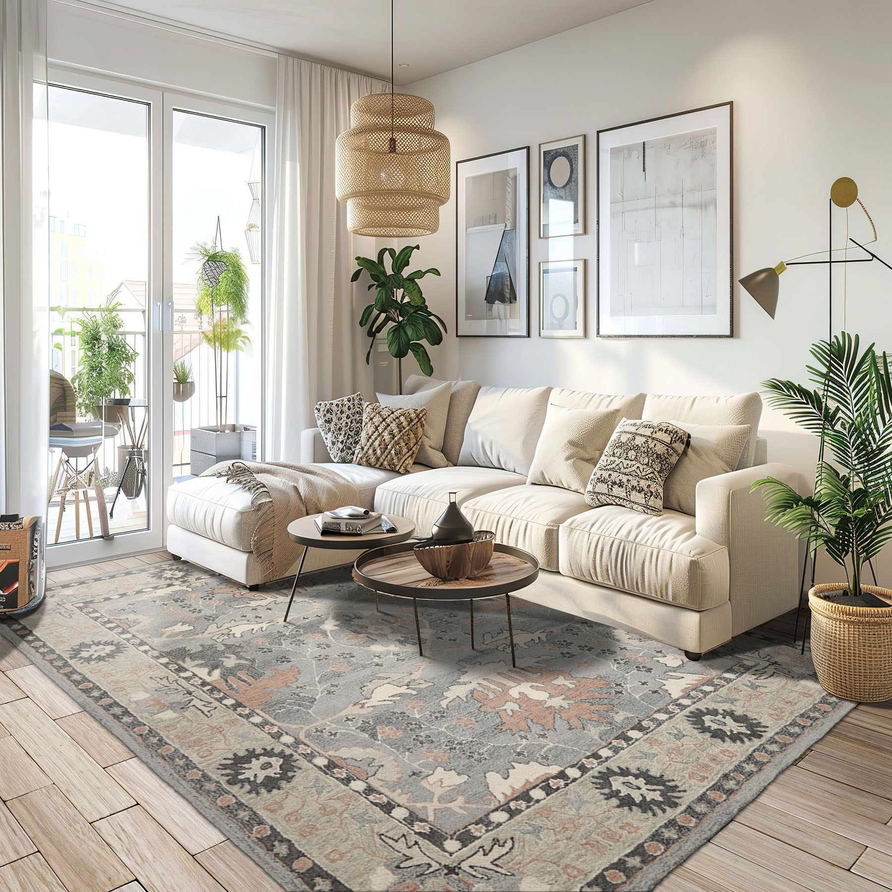 Multi Size Gray Cream Rust Color Hand Hooked Handmade Wool Transitional Oriental Rug
