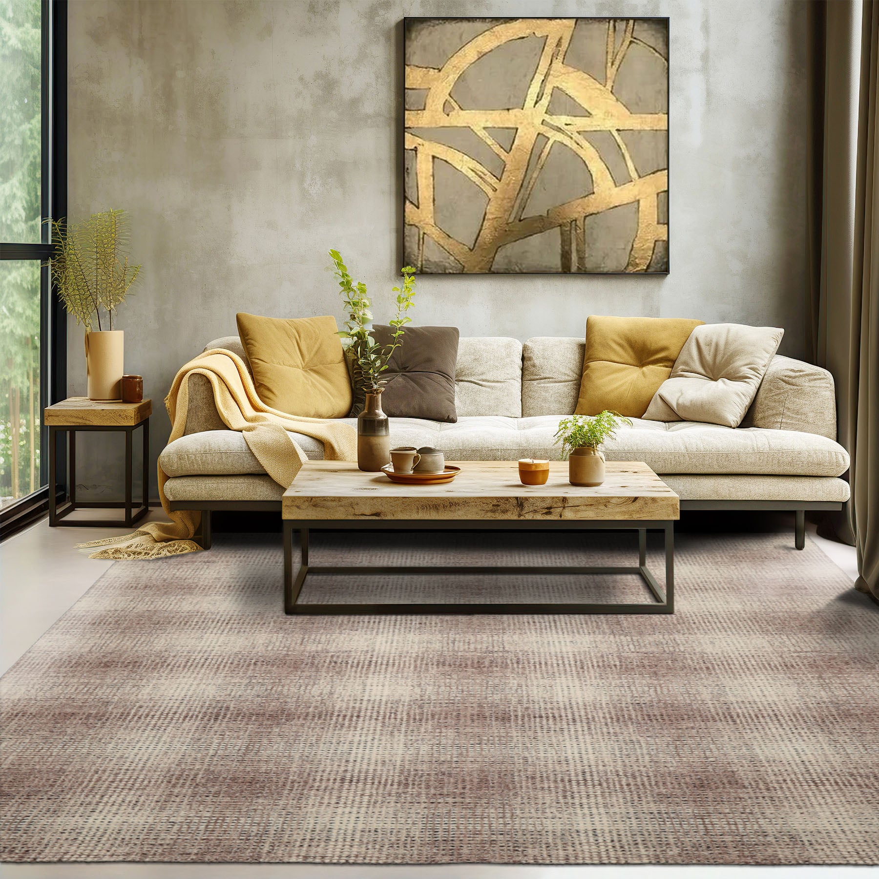 8x10 Ivory Brown Black Color Hand Hooked Plaid Wool Modern & Contemporary Oriental Rug