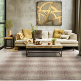 8x10 Ivory Brown Black Color Hand Hooked Plaid Wool Modern & Contemporary Oriental Rug