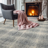 8x10 Ivory Aqua Black Color Hand Hooked Plaid Wool Modern & Contemporary Oriental Rug