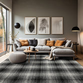 8x10 Black White Color Hand Hooked Plaid Wool Modern & Contemporary Oriental Rug