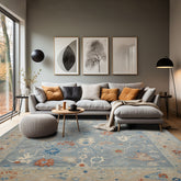 Multi Size Blue Taupe Ivory Color Hand Knotted Oushak Wool Arts & Crafts Oriental Rug