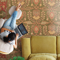 8x10 Sage, Rose, Beige Color Hand Tufted William Morris Wool Arts & Crafts Oriental Rug