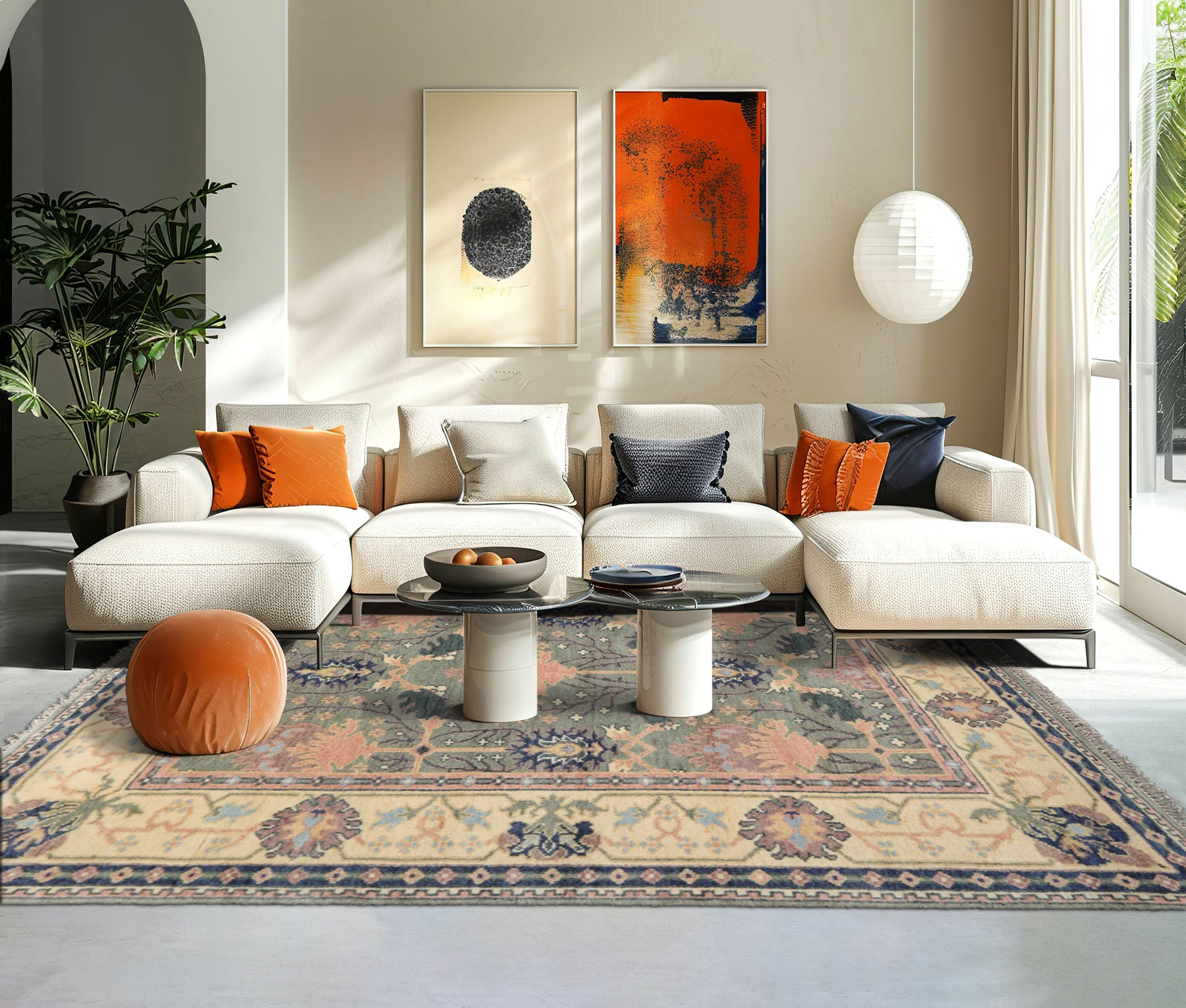 8x10 Sage, Beige, Rose Color Hand Knotted Wool Arts & Crafts/Mission Oriental Rug