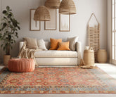 2x3 Burnt Orange Aqua Brown Color Hand Knotted Geometric Wool Transitional Oriental Rug