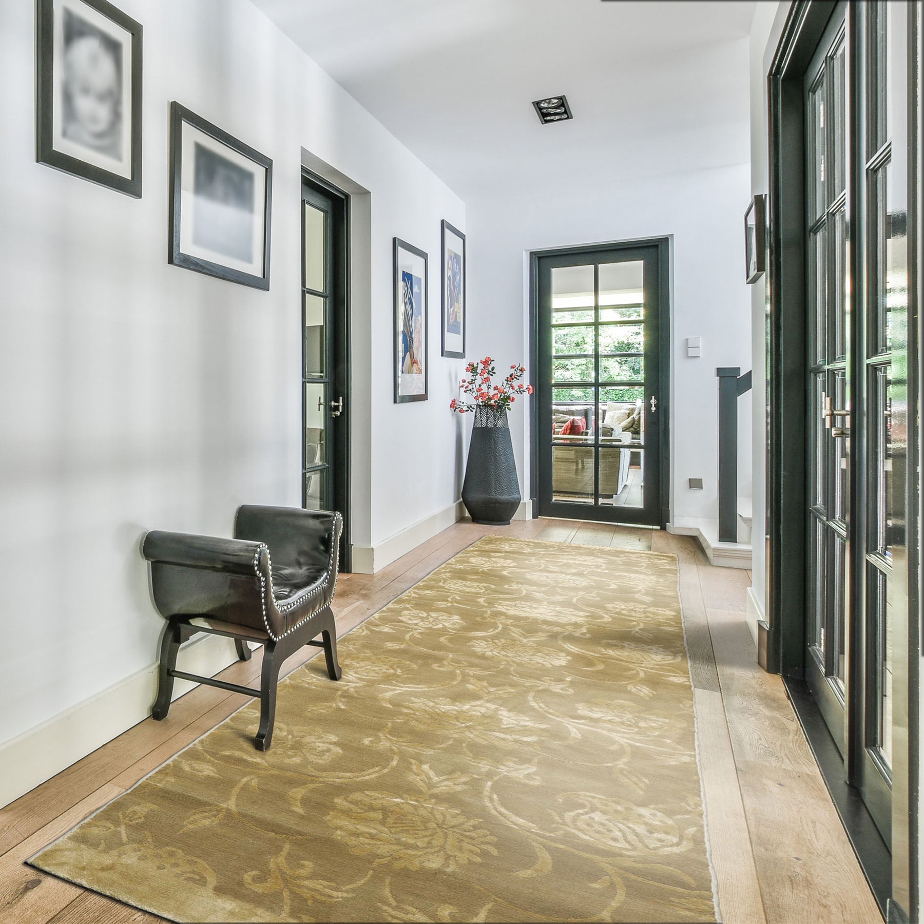 Runner Tone on Tone Green, , Color HAND KNOTTED TIBETAN WOOL& SILK TRANSITIONAL Oriental Rug