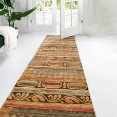 Runner Tan, Rust, Green Color HAND KNOTTED TIBETAN WOOL TRANSITIONAL Oriental Rug