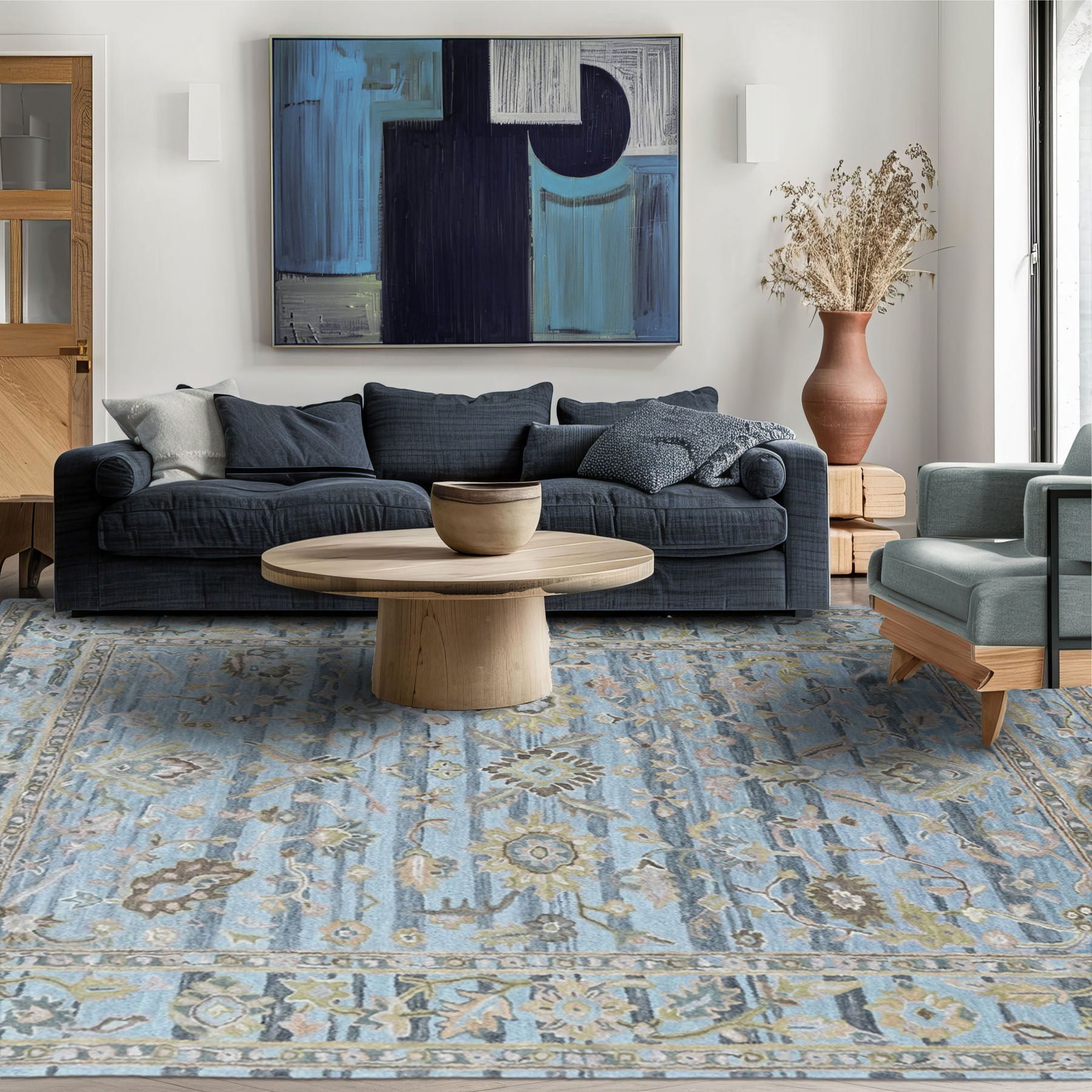 Multi Size Aqua Gray Brown Color Hand Tufted Handmade Wool Modern & Contemporary Oriental Rug
