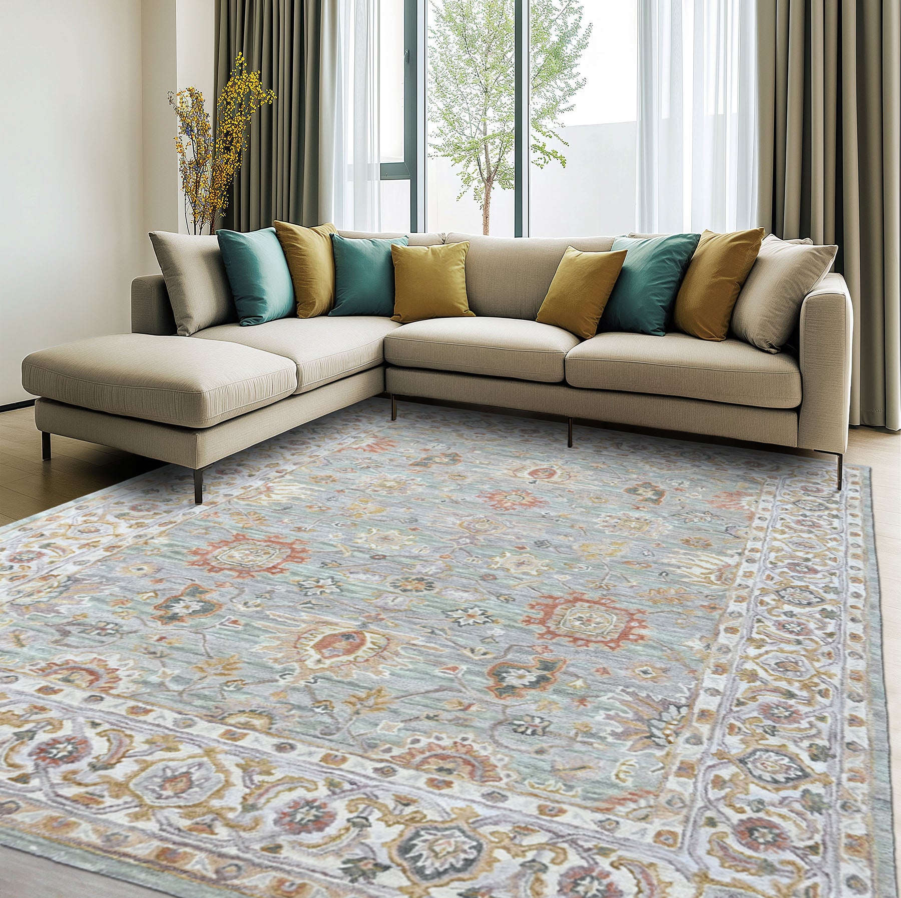 Multi Size Mint Green Gray Burnt Orange Color Hand Tufted Handmade Wool Modern & Contemporary Oriental Rug