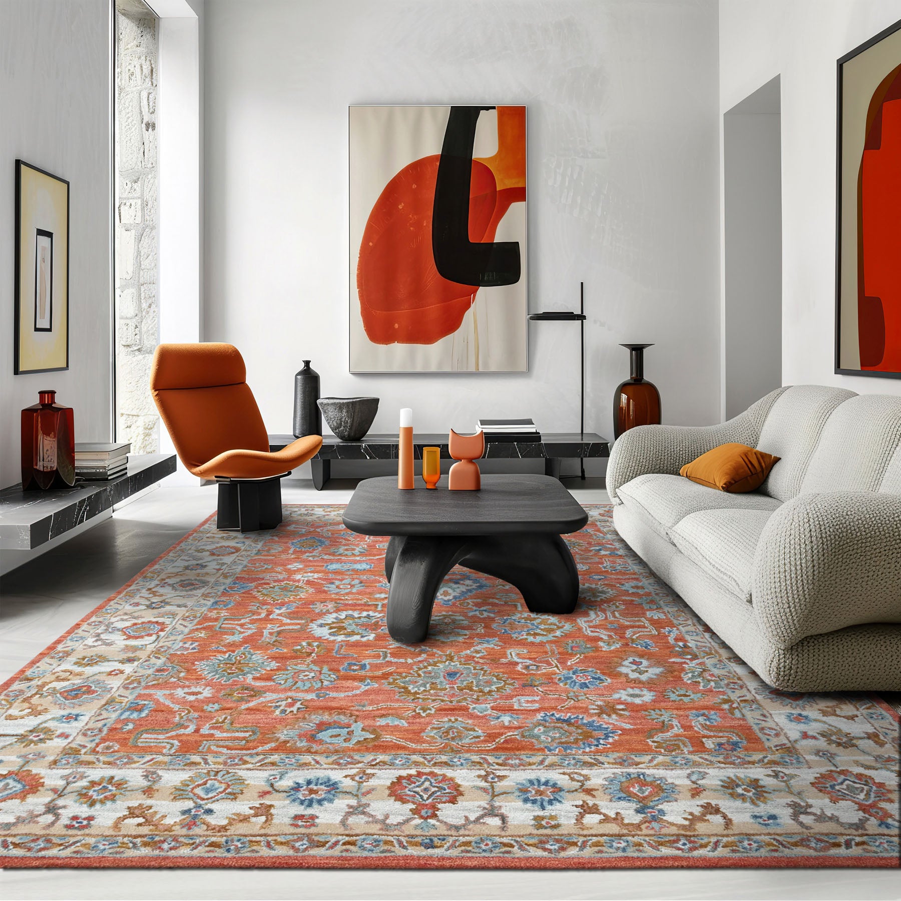 Multi Size Rust Burnt Orange Blue Color Hand Tufted Handmade Wool Modern & Contemporary Oriental Rug