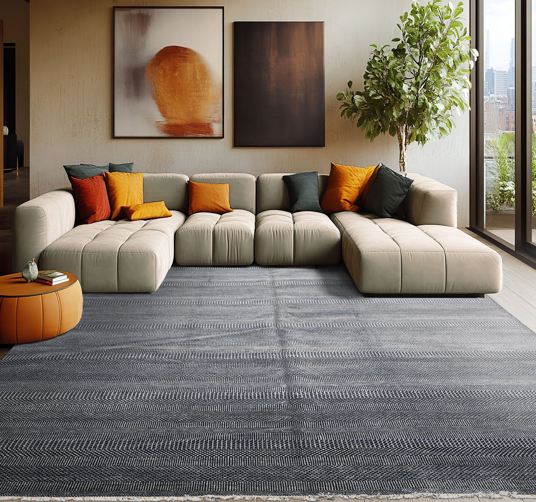 9x12 Blue, White, Color Hand Knotted Textured wool & Silk Contemporary Oriental Rug