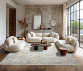 9x12 Ivory, Slate, Beige Color Hand Knotted wool & Silk Modern Oriental Rug