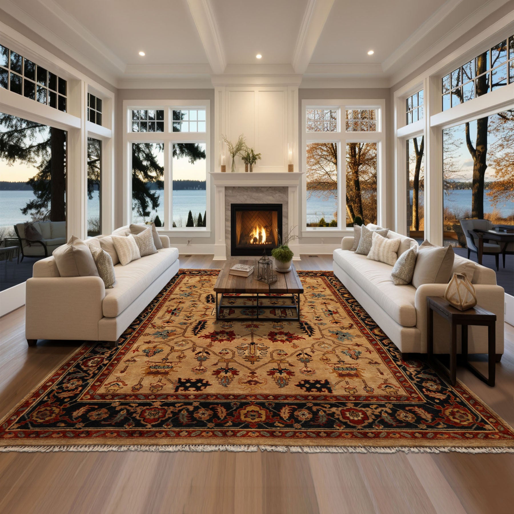 9x12 Tan, Charcoal, Burnt Orange Color Hand Knotted Wool Traditional Oriental Rug