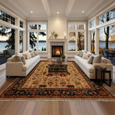 9x12 Tan, Charcoal, Burnt Orange Color Hand Knotted Wool Traditional Oriental Rug