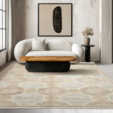 6x9 Ivory, Slate, Tan Color Hand Knotted Wool and Silk Transitional Oriental Rug