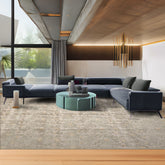 10x14 Beige, Moss, Gold Color Hand Knotted Wool and Silk Transitional Oriental Rug