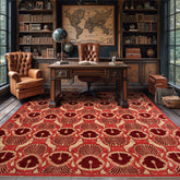 6x9 Coral, Beige, Wine Color Hand Knotted Wool Art Deco Oriental Rug