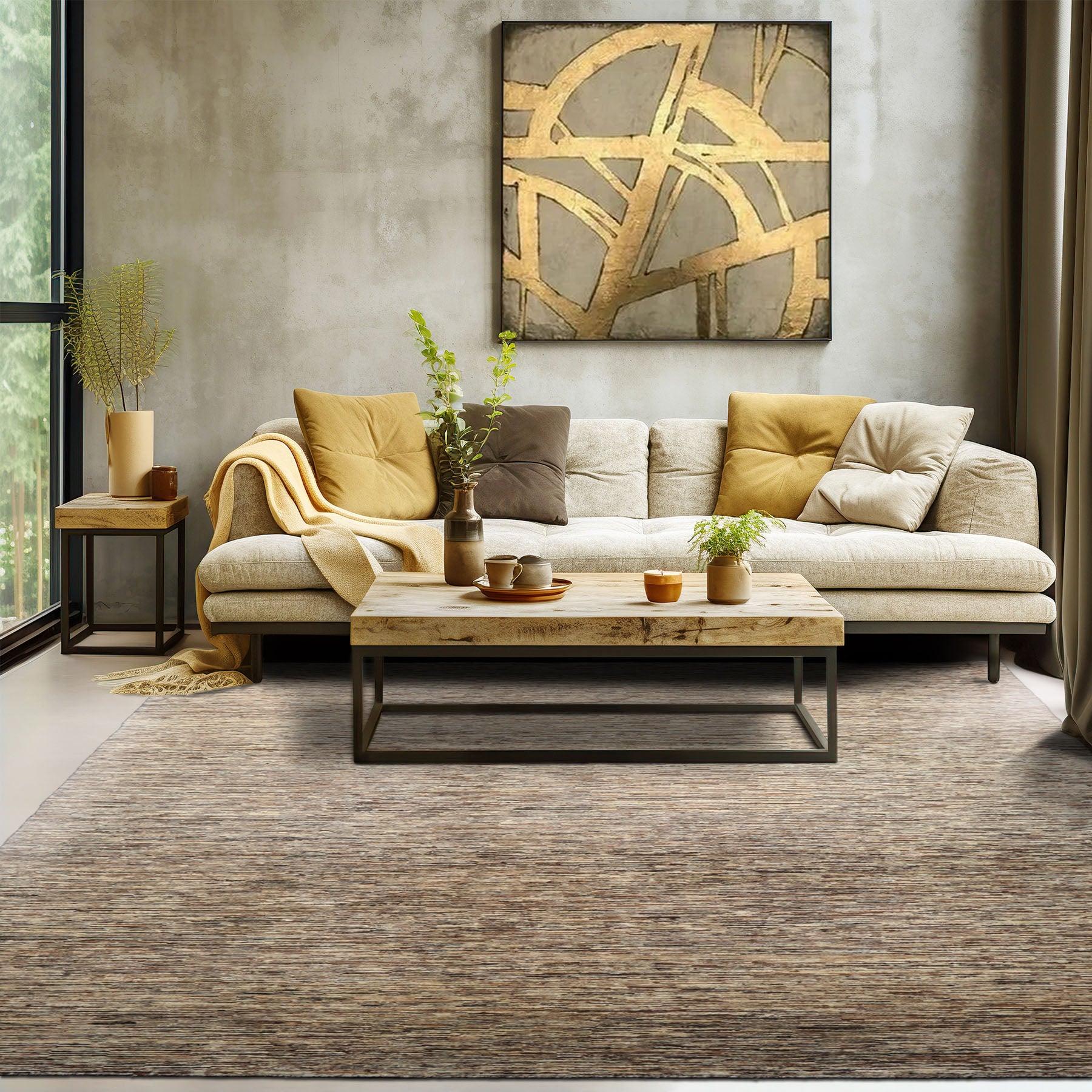 6x9 Beige, Brown, Black Color Hand Knotted Wool Contemporary Oriental Rug