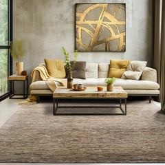 6x9 Beige, Brown, Black Color Hand Knotted Wool Contemporary Oriental Rug