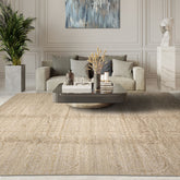 10x14 Beige, Moss, Color Hand Knotted All-Over Wool and Silk Transitional Oriental Rug