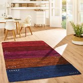 3x5 Orange, Brown, Pink Color Hand Knotted Striped Wool Modern Oriental Rug