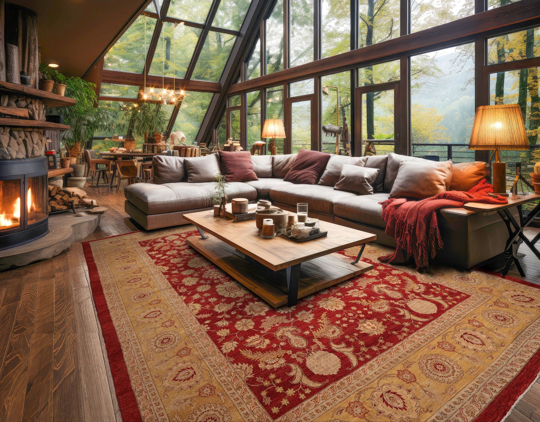 Oversize Rusty Red, Gold, Beige Color Hand Knotted All-over Wool Traditional Oriental Rug