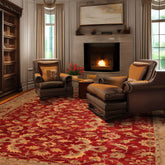 12x15 Red, Tan, Moss Color Hand Knotted All-Over Wool Traditional Oriental Rug