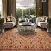 9x12 Beige, Red, Olive Color Hand Knotted All-Over Wool Traditional Oriental Rug