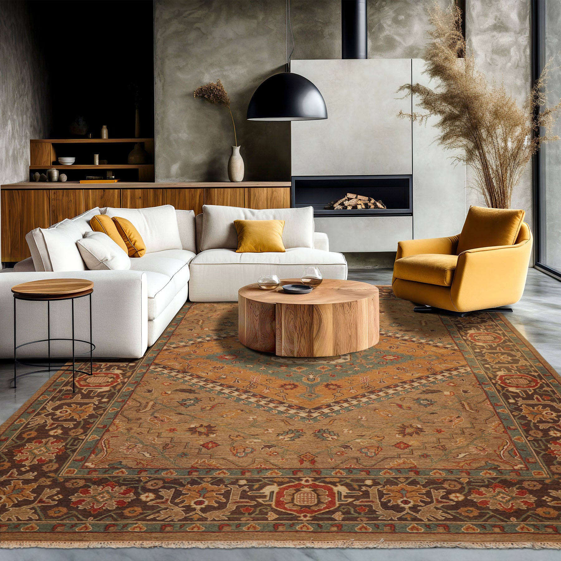 9x12 Khaki, Teal, Caramel Color Hand Knotted Geometric Wool Traditional Oriental Rug