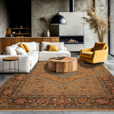 9x12 Khaki, Teal, Caramel Color Hand Knotted Geometric Wool Traditional Oriental Rug