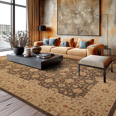 10x14 Brown, Beige, Sage Color Hand Knotted Flatweave Wool Traditional Oriental Rug