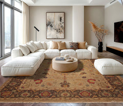 10x14 Khaki, Brown, Gold Color Hand Knotted Flatweave Wool Traditional Oriental Rug