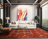 10x14 Rusty Red, Gold, Sage Color Hand Knotted Geometric Wool Traditional Oriental Rug