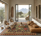 8x10 Green, Rose, Gold Color Hand Tufted Donegal Wool Arts & Crafts/Mission Oriental Rug