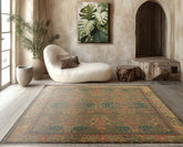 8x10 Green Pistachio Coral Color Hand Knotted Donegal Wool Arts & Crafts/Mission Oriental Rug