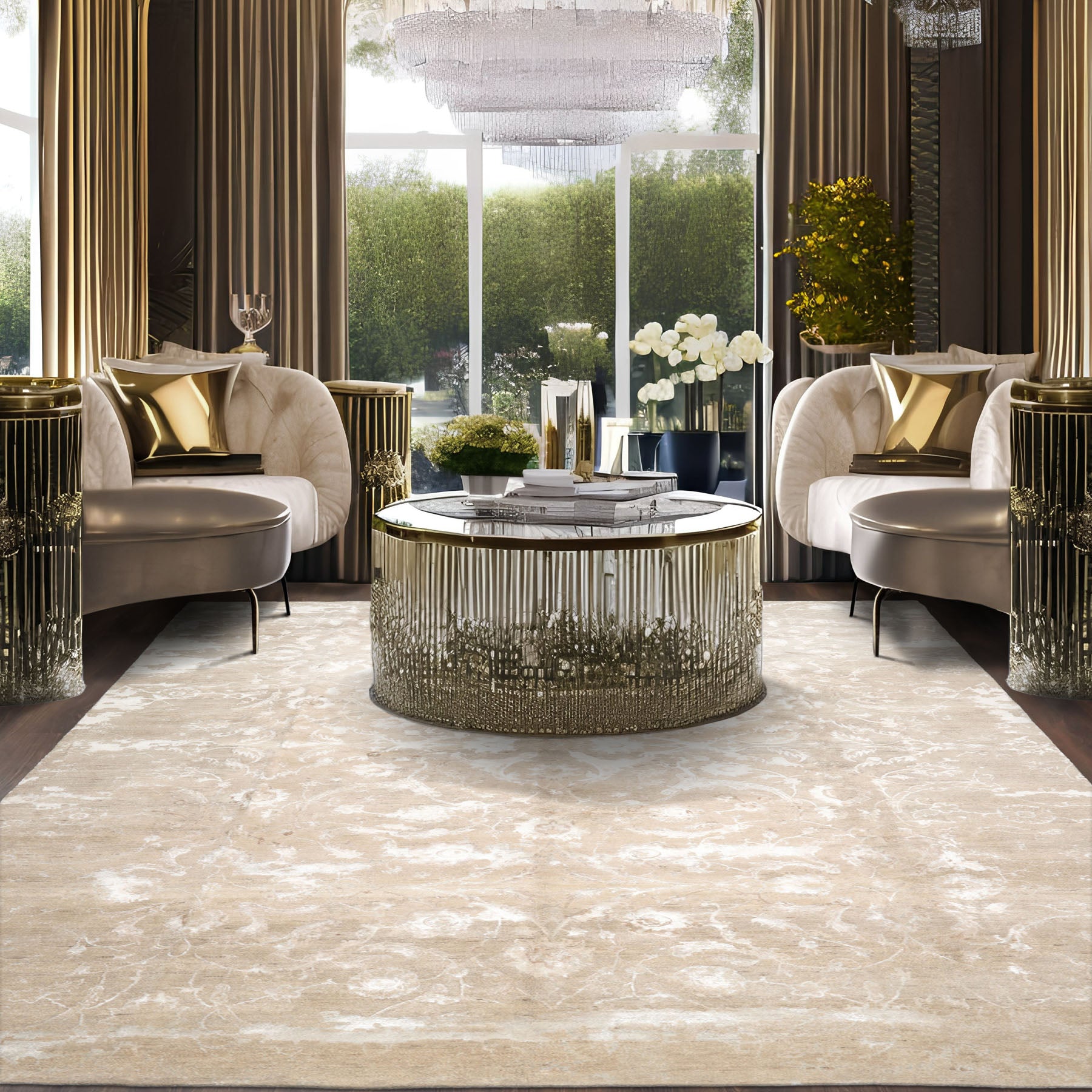 9x12 Beige, Gray, Color Hand Knotted Tibetan Wool and Silk Transitional Oriental Rug