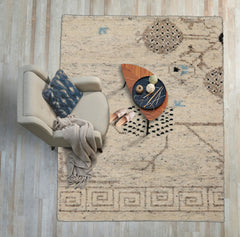 3x5 Ivory, Brown, Black Color Hand Knotted Moroccan Wool Modern Oriental Rug