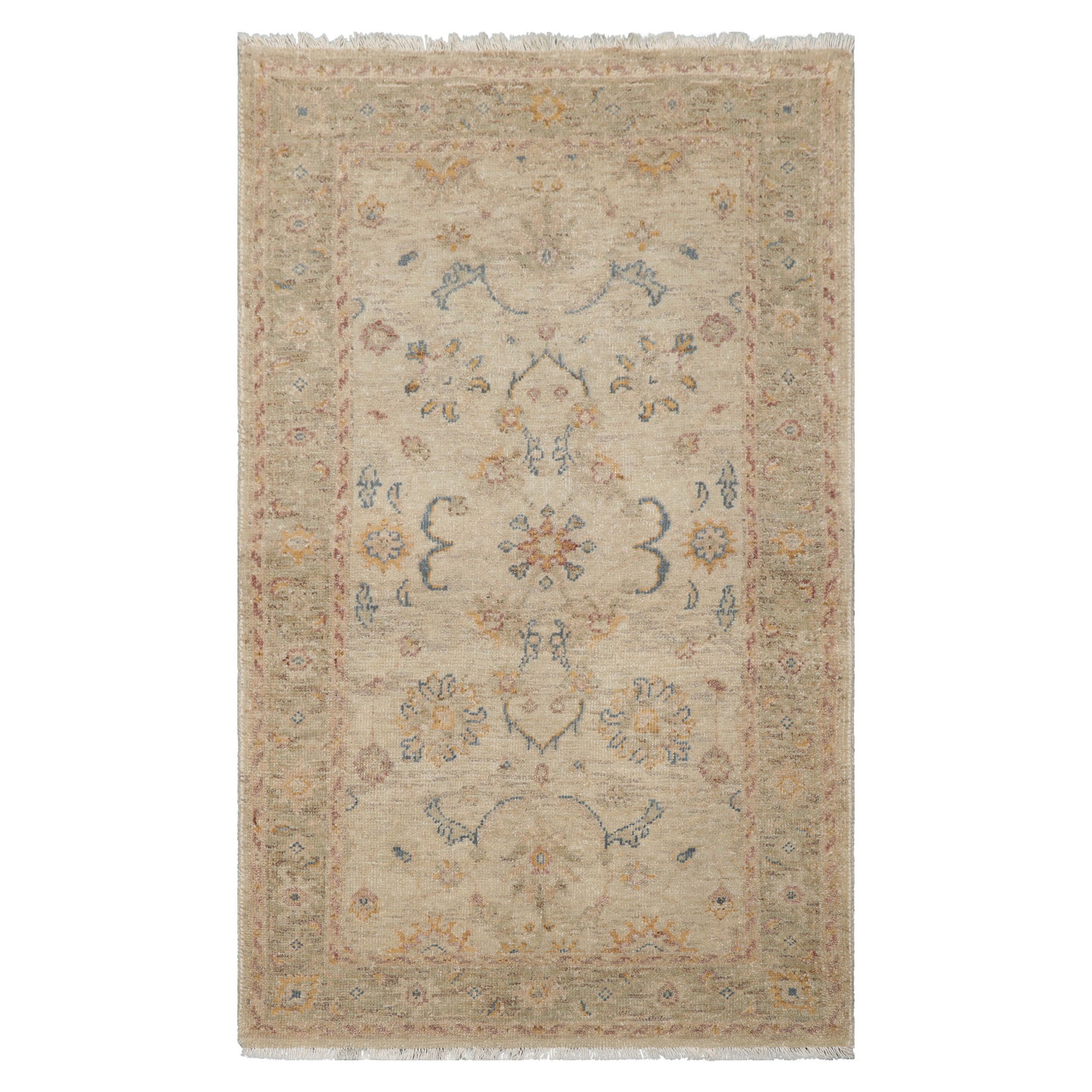 3x5 Beige, Rust, Blue Color Hand Knotted Afghan Wool Transitional Oriental Rug